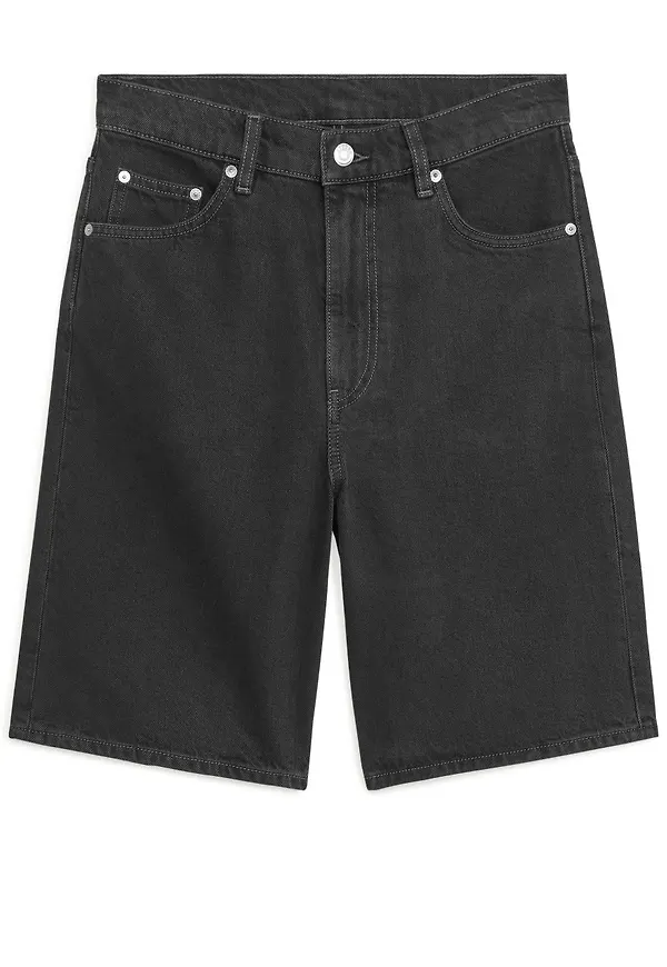 Non-Stretch Denim Shorts - Grey