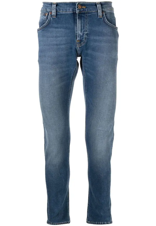 Nudie Jeans Tight Terry straight-jeans med logotypmärke - Blå