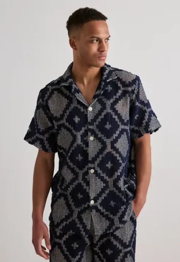 OAS Cuba Crochet Shirt Mönstrade skjortor Blå