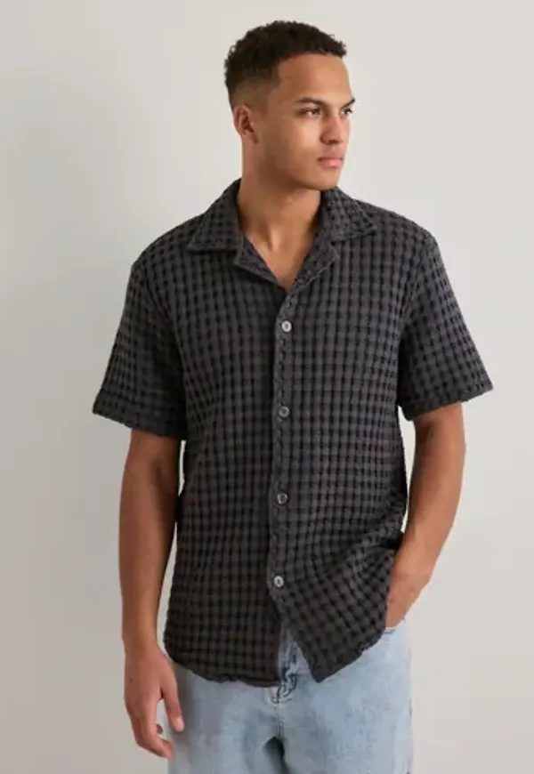 OAS Cuba Waffle Shirt Rutiga skjortor Svart