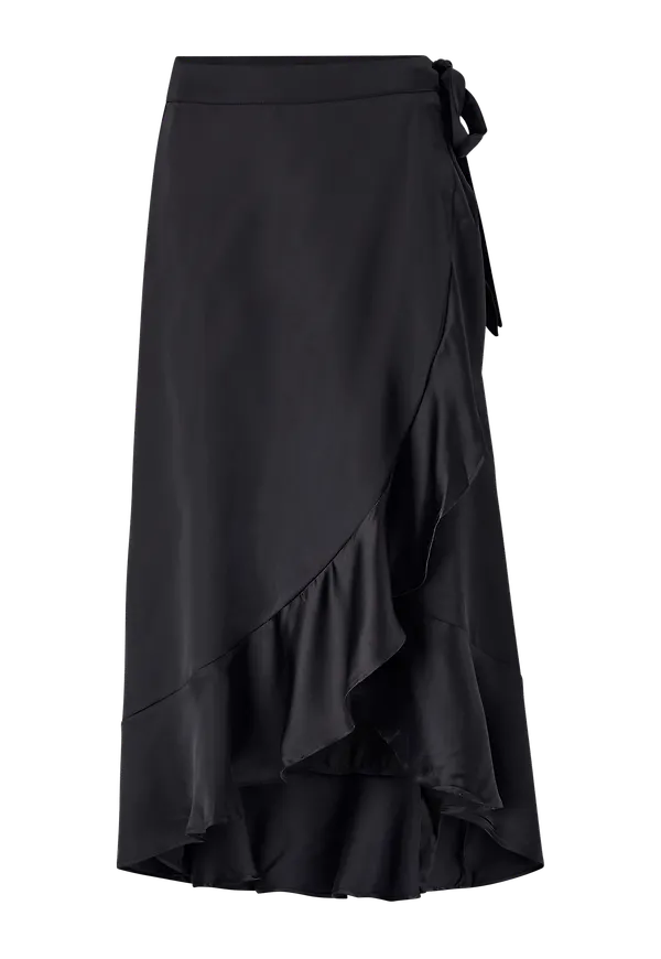 Object - Omlottkjol objSateen Wrap Skirt - Svart - 44