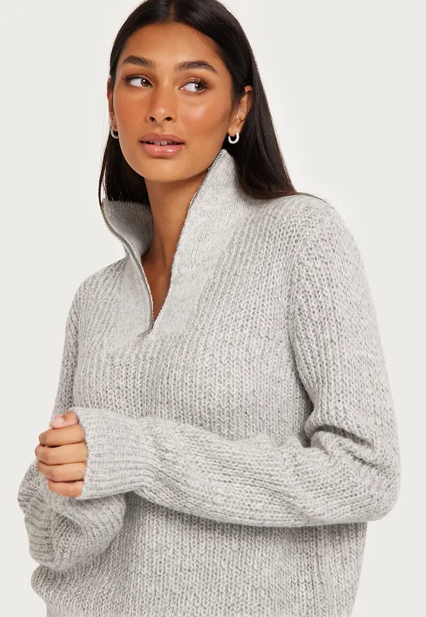 OBJECT - Grå - Objnova Stella Zipper Pullover Noos