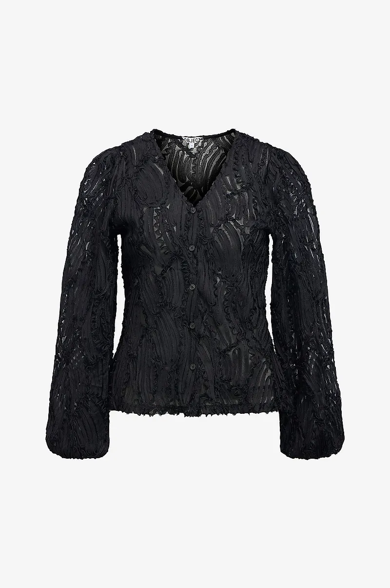 Object - Blus Objlucie Luka L/S Re V-Neck Top 147 - Svart