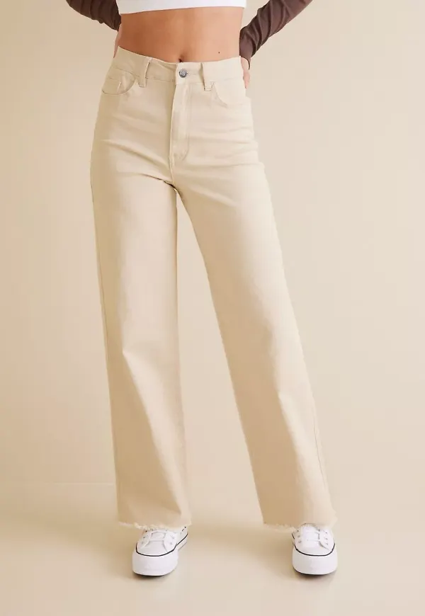 Object Collectors Item - High waisted jeans - Sandshell - Objsavannah Twill Hw Wide Leg. Jean - Jeans