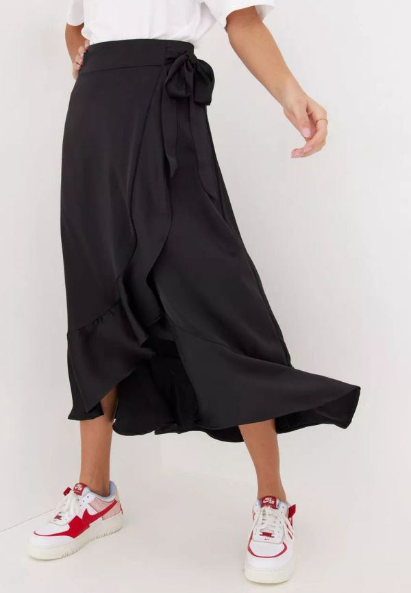 Object Collectors Item - Midikjolar - Black - Objsateen Wrap Skirt a Fair - Kjolar - Midi Skirts