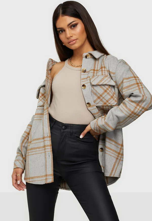 Object Collectors Item - skjortjackor - Light Grey Melange Multi Color - Objvera Owen L/S Jacket Noos - Jackor