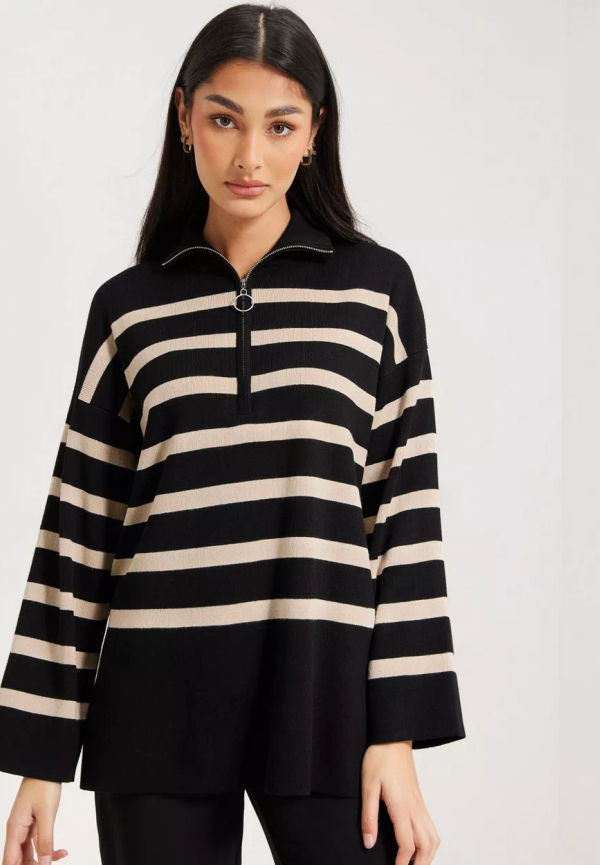 Object Collectors Item - Stickade tröjor - Black Sandshell - Objester L/S Knit Zip Pullover Noos - Tröjor - Knitted sweaters
