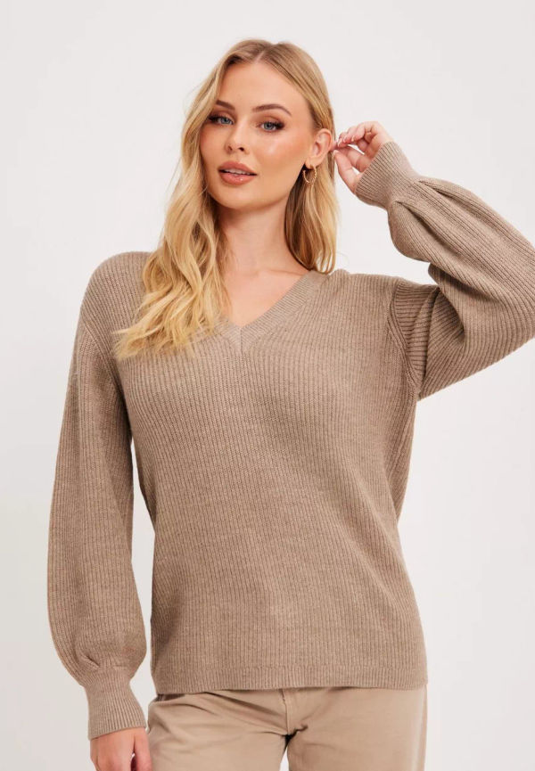 Object Collectors Item - Stickade tröjor - Fossil Melange - Objmalena L/S Knit Pullover Noos - Tröjor - Knitted sweaters