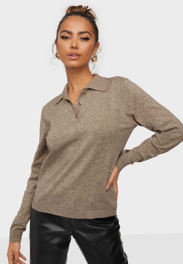 Object Collectors Item - Stickade tröjor - Fossil Melange - Objthess L/S Polo Shirt Noos - Tröjor - Knitted sweaters