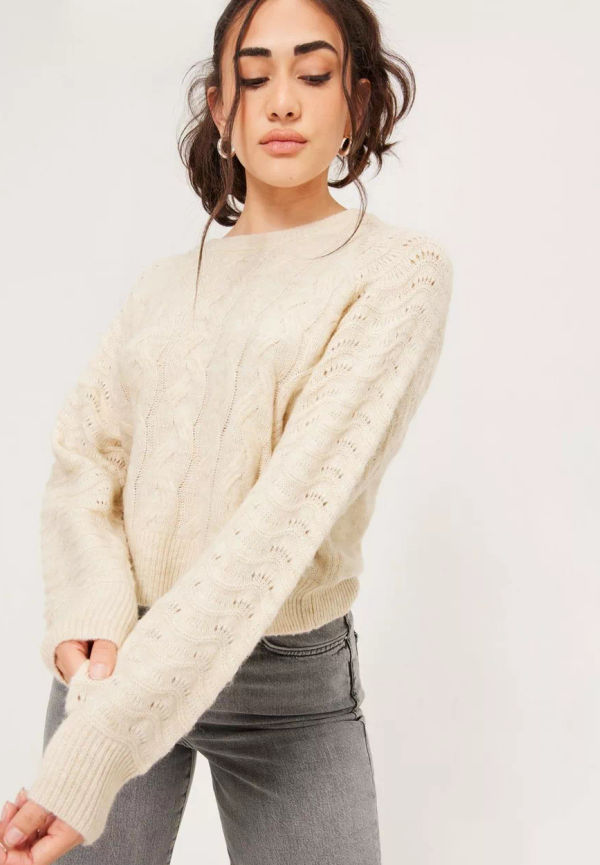 Object Collectors Item - Stickade tröjor - Sandshell Melange - Objida L/S Knit Pullover PB13 - Tröjor - Knitted sweaters