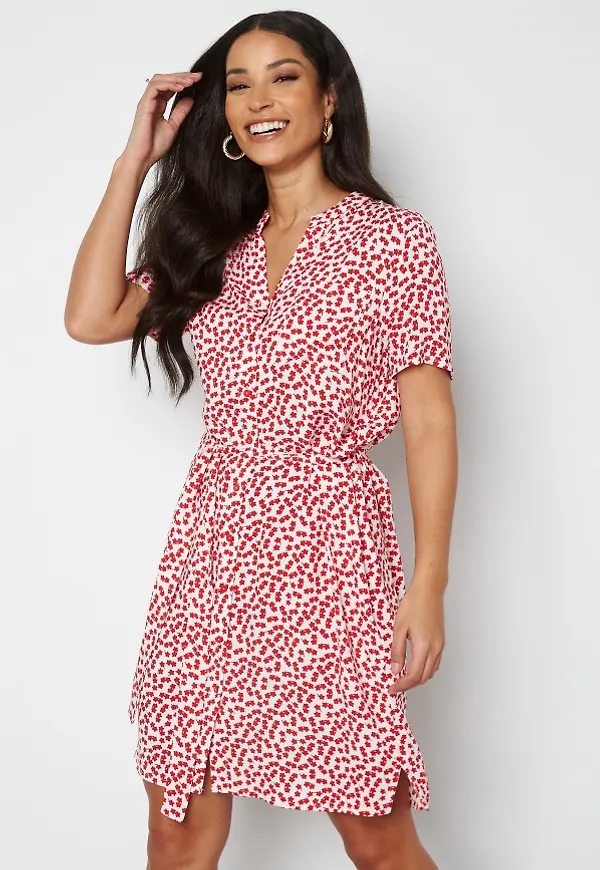 Object Collectors Item Elise S/S Shirt Dress Cloud Dancer AOP Red 34