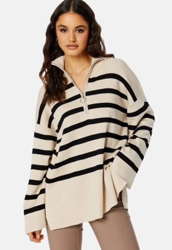 Object Collectors Item Ester L/S Knit Zip Pullover Sandshell Stripes:Bl S