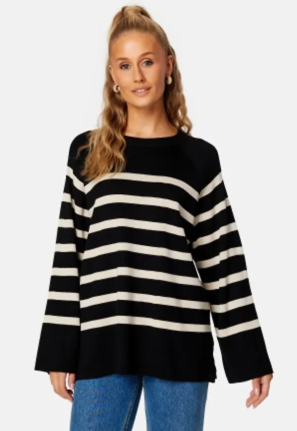 Object Collectors Item Ester LS Knit Top Black Stripes:Sandsh XL