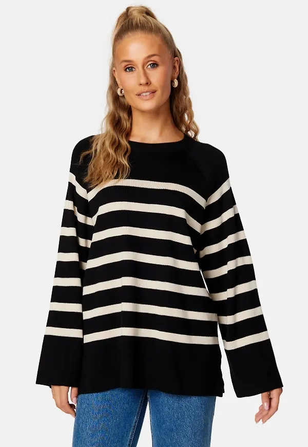 Object Collectors Item Ester LS Knit Top Black Stripes:Sandsh XL