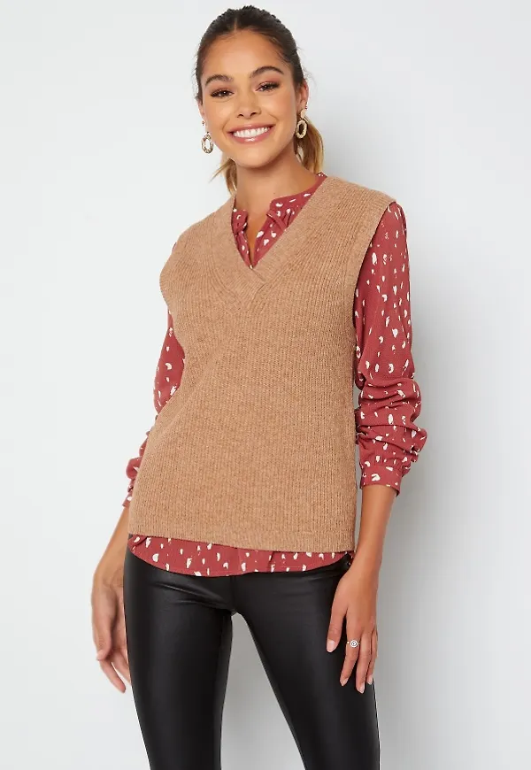 Object Collectors Item Malena S/L knit waistcoat Chipmunk Melange S