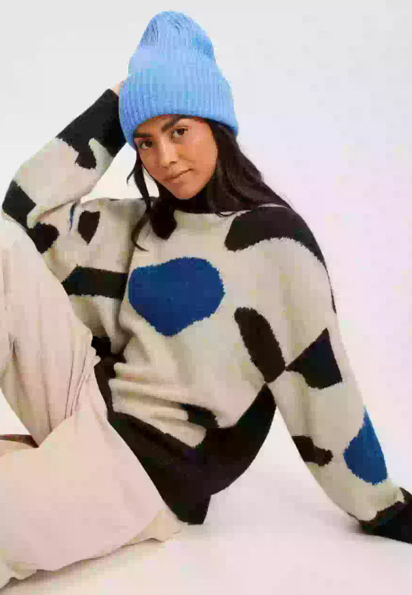 Object Collectors Item Objgeromin L/S Knit Pullover PB13 Grovstickade tröjor Black Sandshell/Indigo Blue