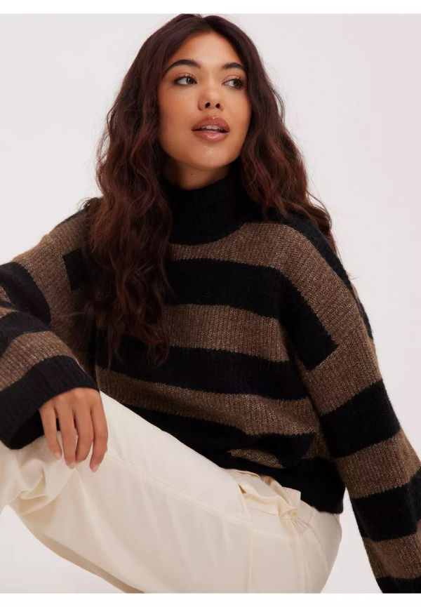 Object Collectors Item Objminna L/S Knit Pullover 122 Finstickade tröjor Dark Earth Black