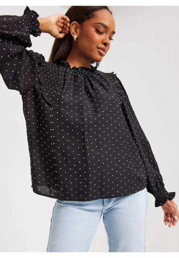 Object Collectors Item Objpetri L/S Top PB13 Blusar med puffärm Black White Dots