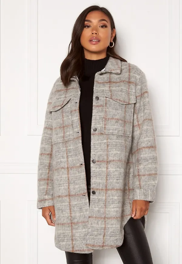Object Collectors Item Sola Long Shirt Light Grey Mel Check 34