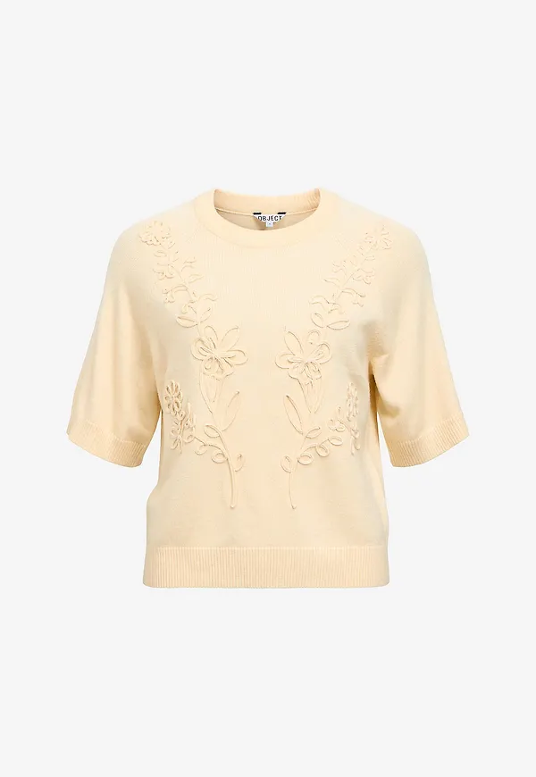 Object - Tröja Objlaney Rubin SS Pullover - Beige