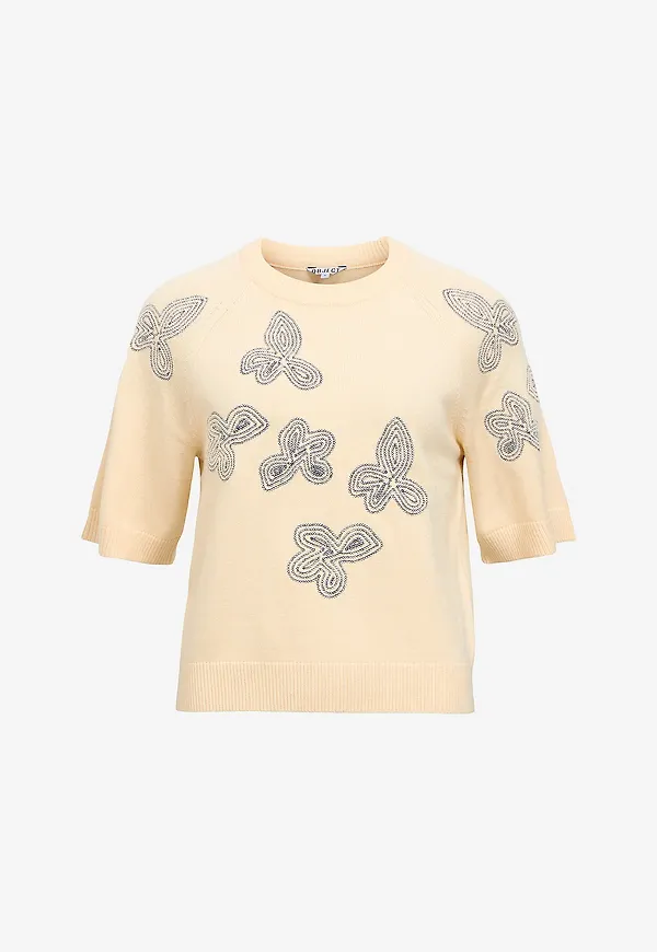 Object - Tröja Objlaney Rubin SS Pullover - Beige