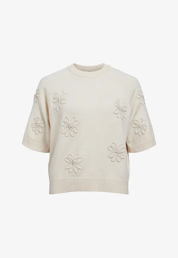 Object - Tröja Objlaney Rubin SS Pullover - Beige