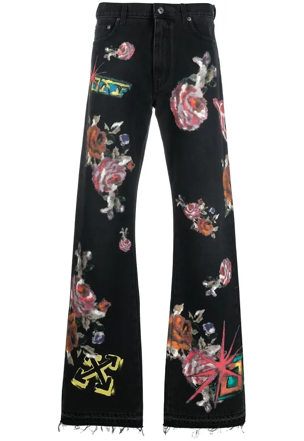 Off-White Arrows blommiga jeans - Svart