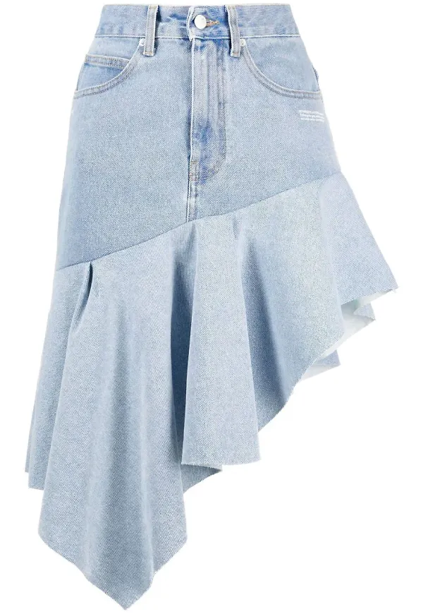 Off-White asymmetrisk jeanskjol med volang - Blå