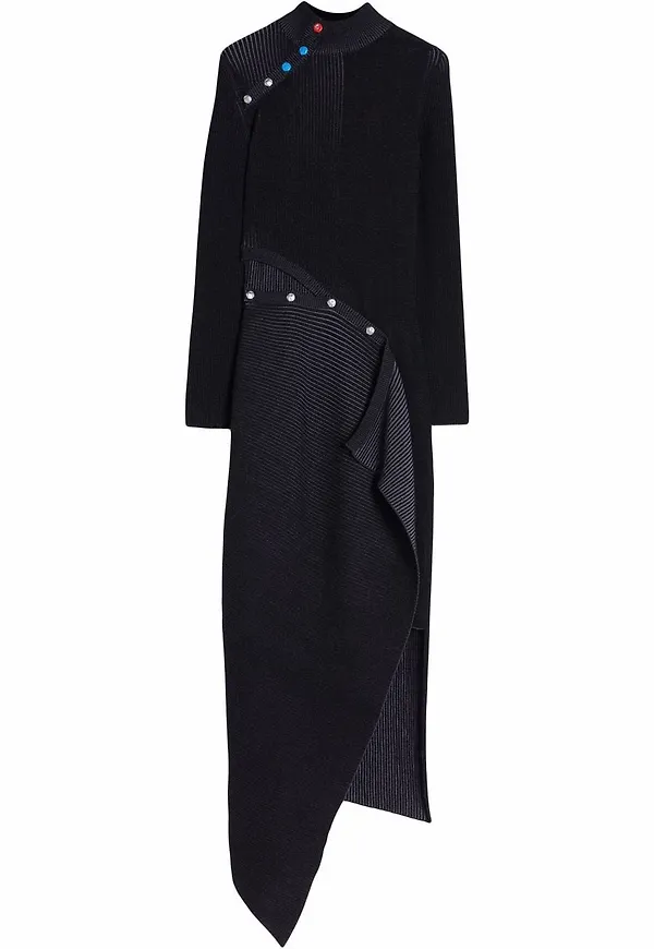 Off-White asymmetrisk ribbstickad klänning - Svart