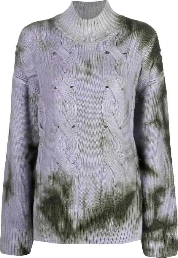 Off-White batikfärgad kabelstickad tröja - Lila