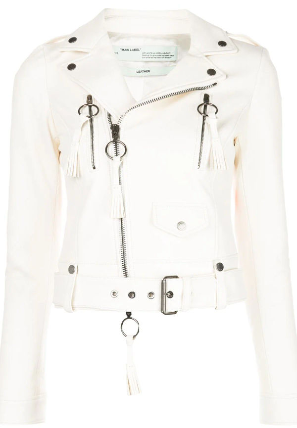 Off-White bikerjacka med fransdetalj - Vit