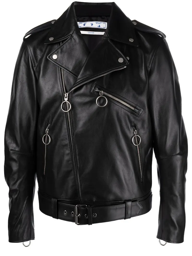 Off-White bikerjacka med grafiskt tryck - Svart