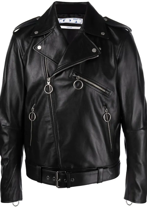 Off-White bikerjacka med grafiskt tryck - Svart