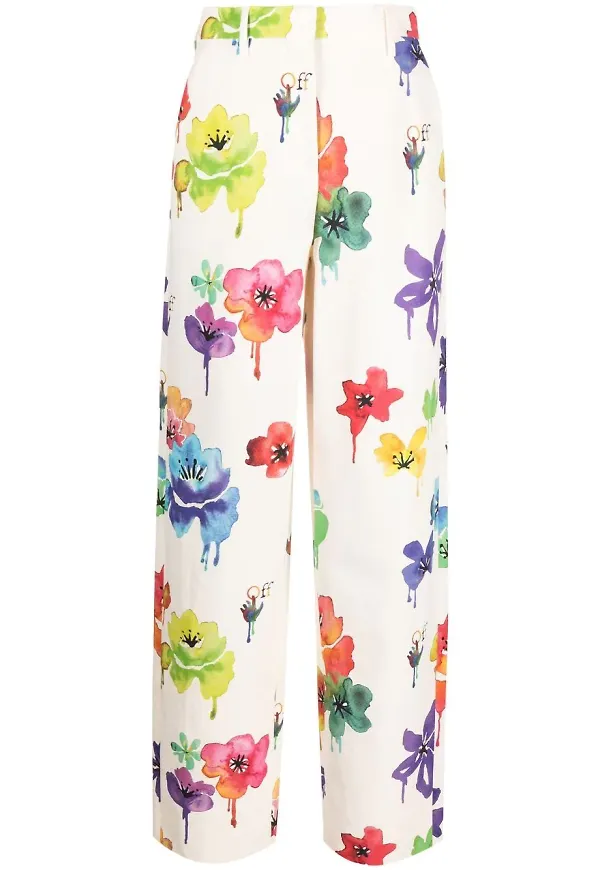 Off-White blommiga raka byxor - Vit