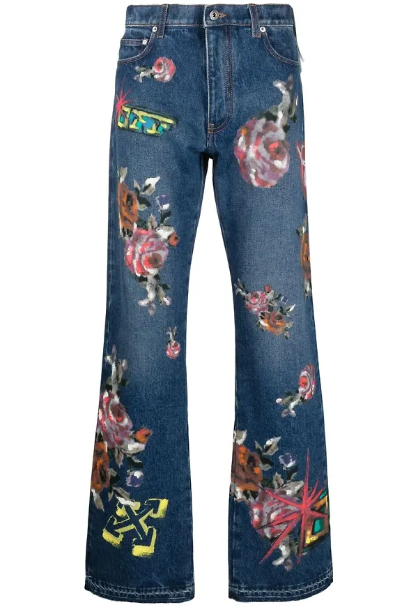 Off-White blommiga straight-jeans - Blå