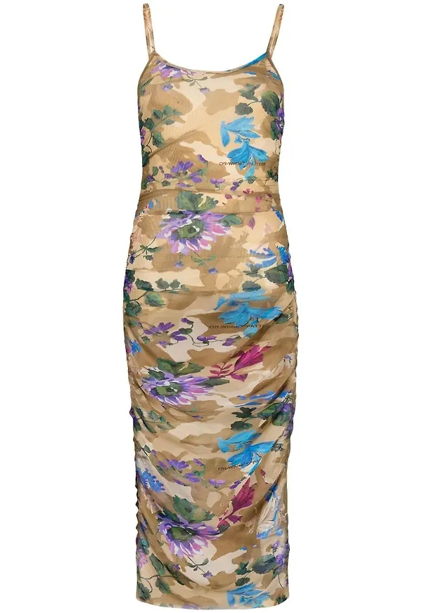 Off-White camouflage-print mesh slip dress - Neutral