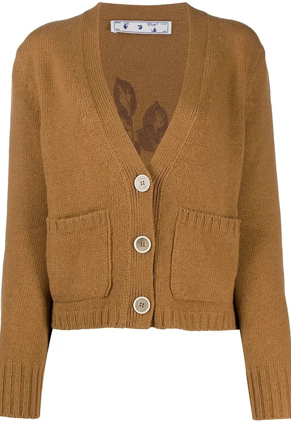 Off-White cardigan med blomsterbrodyr - Neutral
