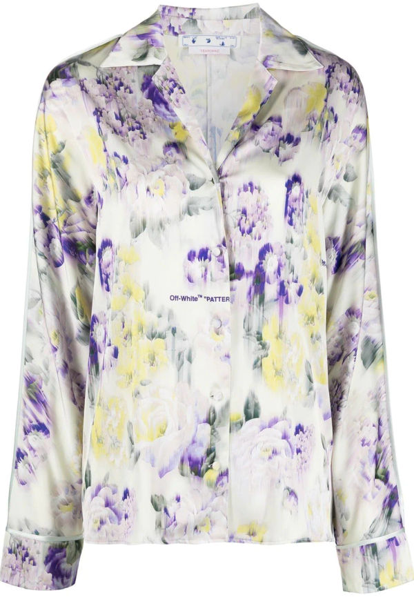 Off-White Chine blommig pyjamasskjorta - Grön