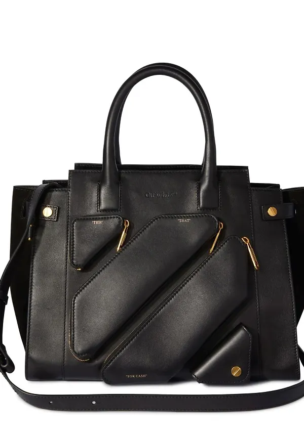Off-White City totebag i skinn - Svart