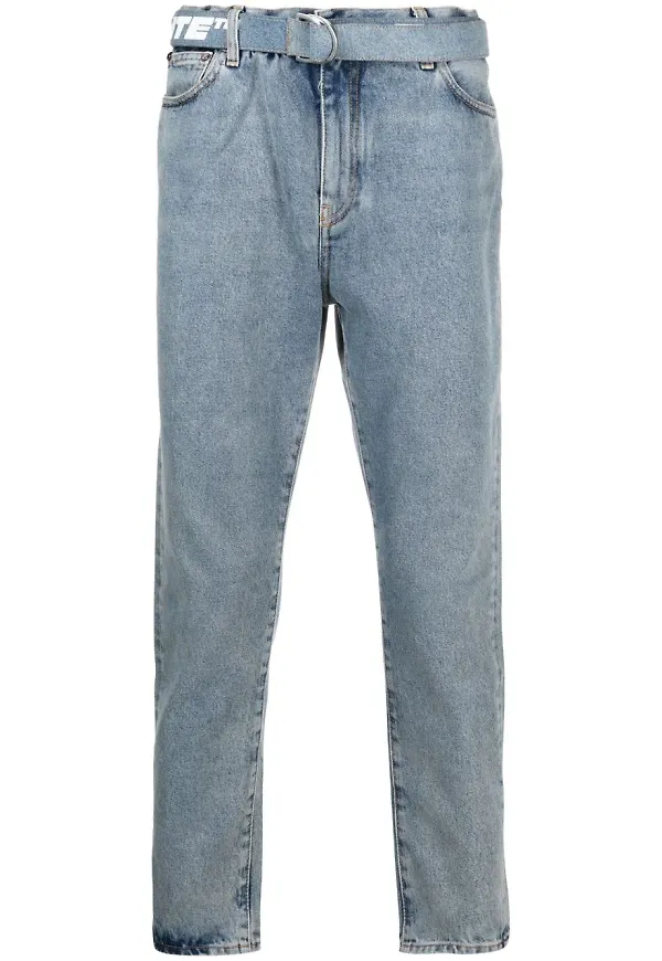 Off-White croppade jeans i Industrial-bälte - Blå