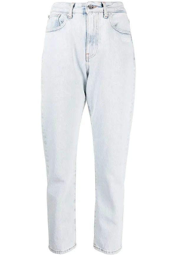 Off-White croppade straight-jeans - Blå