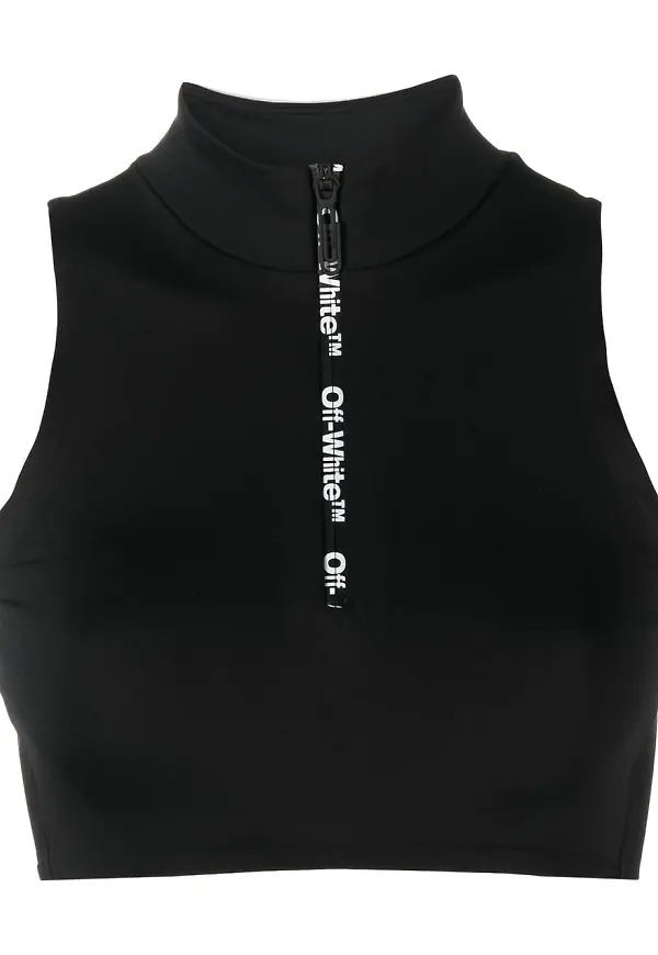 Off-White croptop med halv dragkedja - Svart