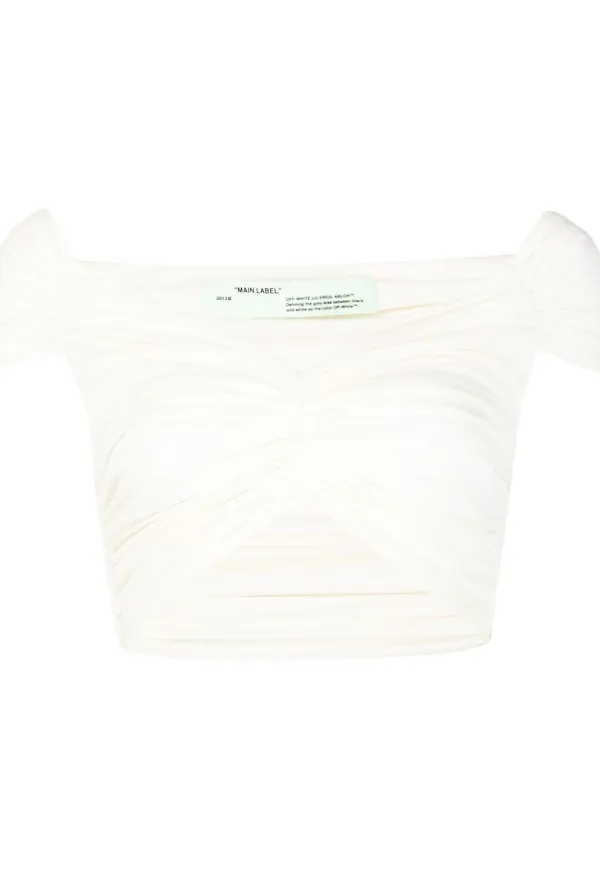 Off-White croptop med rysch - Vit