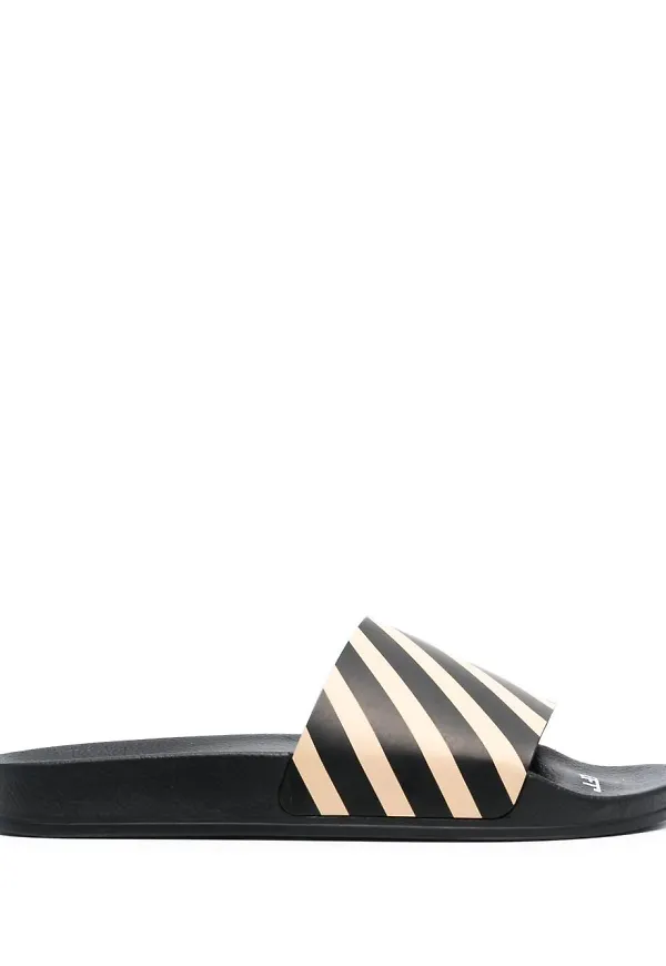 Off-White Diag-randiga tofflor - BLACK BEIGE
