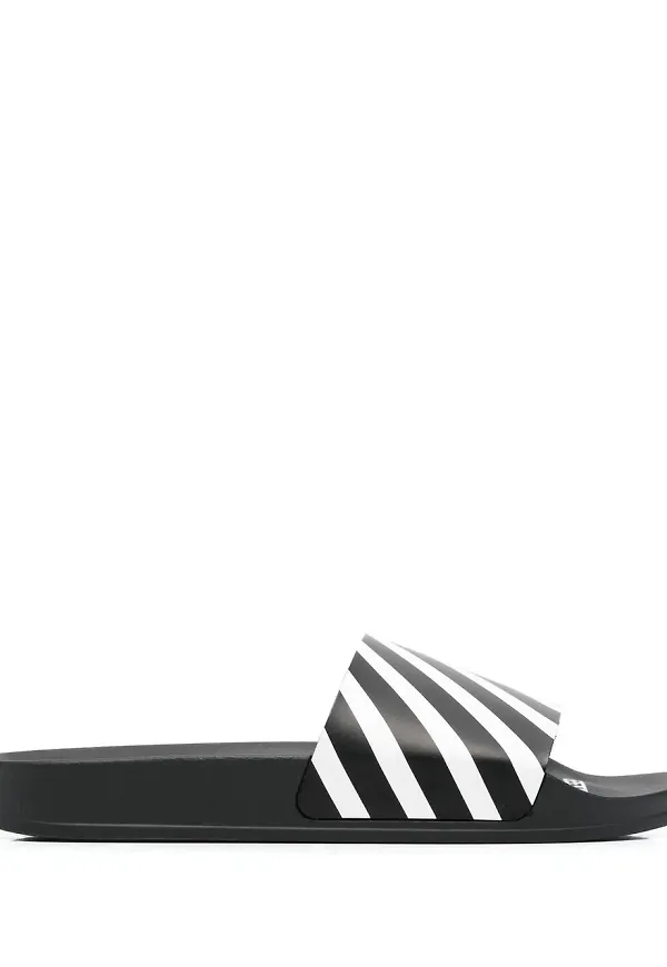 Off-White Diag-randiga tofflor - Svart
