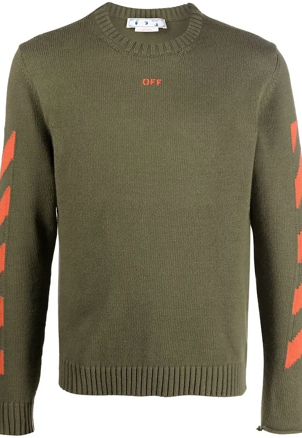 Off-White Diag randig stickad tröja - Grön