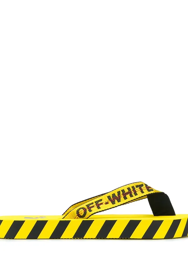 Off-White diagonalt randig flip-flops - Gul