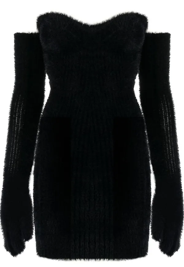 Off-White Fuzzy Gloves axelbandslös miniklänning - Svart