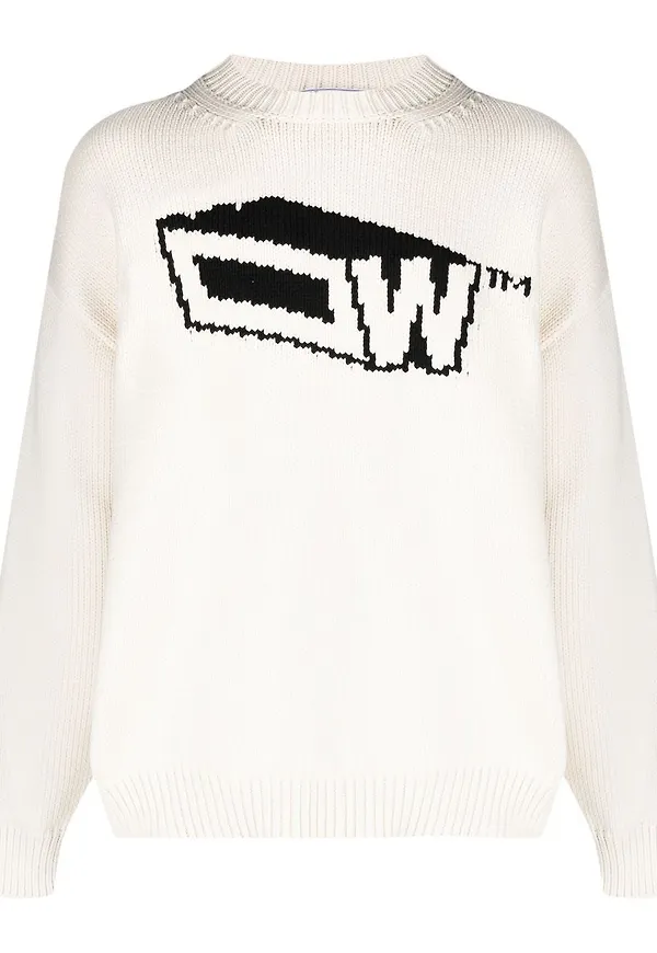 Off-White Graffiti Zine intarsiastickad tröja med logotyp - Vit