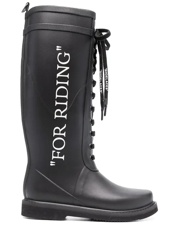 Off-White gummistövlar med slogan - Svart
